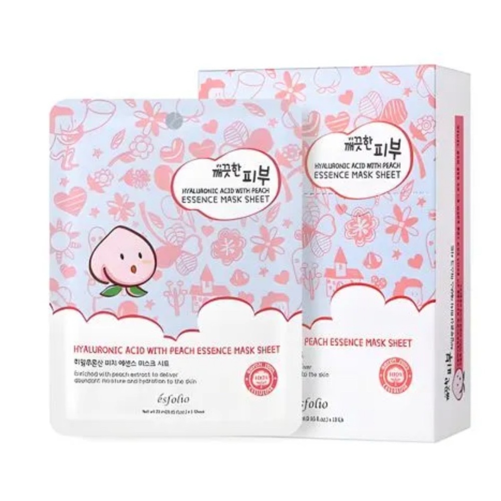 ESFOLIO-10PC HYALURONIC ACID PEACH ESSENCE SHEET MASKS 🍑